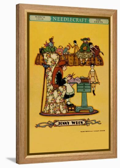 Young Girl Cuts Patterns For a Collection of Dolls-null-Framed Stretched Canvas