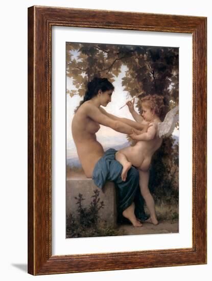 Young Girl Defending Herself Against Cupid-William Adolphe Bouguereau-Framed Art Print