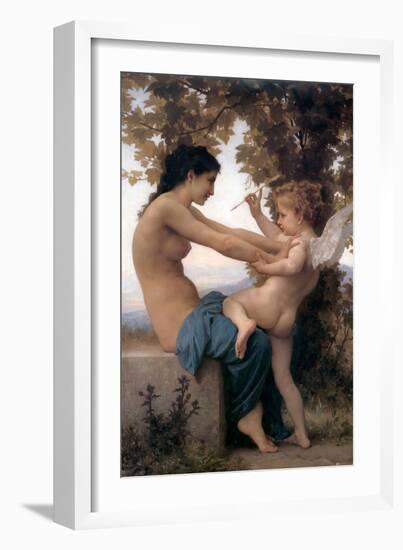 Young Girl Defending Herself Against Cupid-William Adolphe Bouguereau-Framed Art Print
