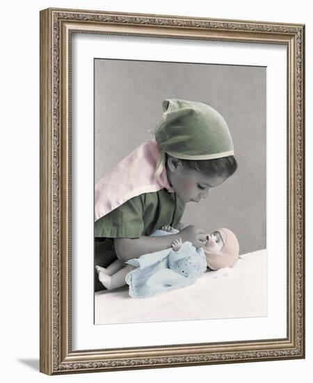 Young Girl Dressed as Nurse Tending to a Baby Doll.Get Well-Nora Hernandez-Framed Giclee Print