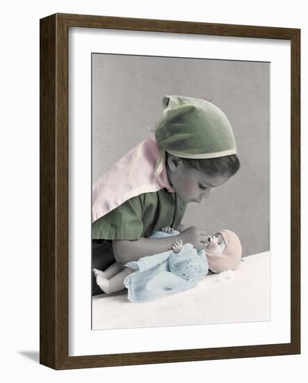 Young Girl Dressed as Nurse Tending to a Baby Doll.Get Well-Nora Hernandez-Framed Giclee Print