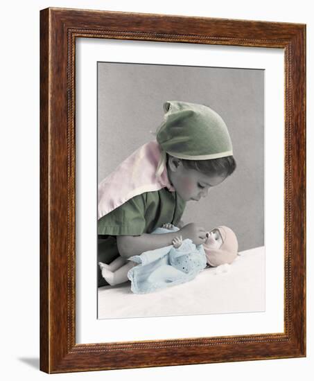 Young Girl Dressed as Nurse Tending to a Baby Doll.Get Well-Nora Hernandez-Framed Giclee Print