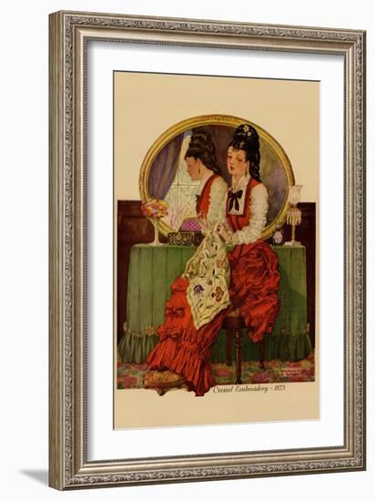 Young Girl Embroiders a Patterned Fabric-null-Framed Art Print