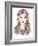 Young Girl Fashion Illustration. Girl with Flowers in Her Hair and Statement Necklace-cherry blossom girl-Framed Art Print