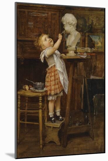 Young Girl Feeding a Statue (Oil on Canvas)-Timoleon Marie Lobrichon-Mounted Giclee Print
