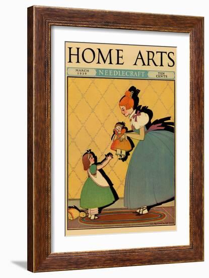 Young Girl Gives Her Baby Sister a Doll-null-Framed Art Print