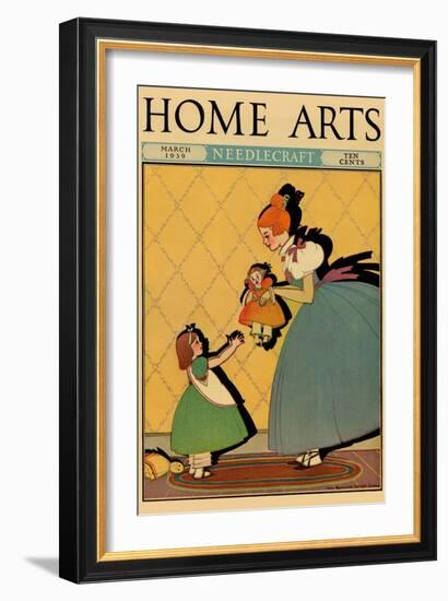 Young Girl Gives Her Baby Sister a Doll-null-Framed Art Print