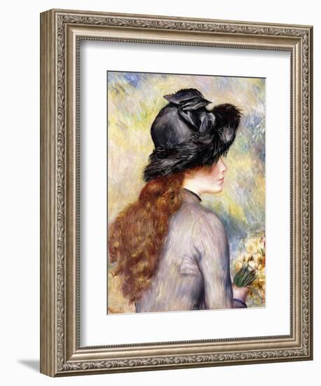 Young Girl Holding a Bouquet of Tulips, C.1878-Pierre-Auguste Renoir-Framed Giclee Print