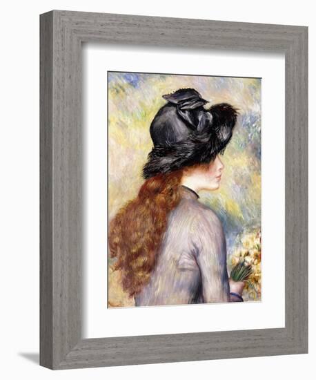 Young Girl Holding a Bouquet of Tulips, C.1878-Pierre-Auguste Renoir-Framed Giclee Print