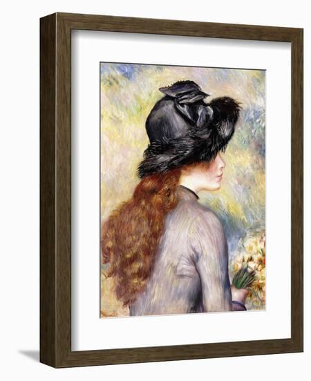 Young Girl Holding a Bouquet of Tulips, C.1878-Pierre-Auguste Renoir-Framed Giclee Print