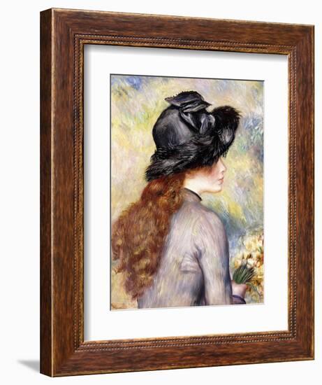 Young Girl Holding a Bouquet of Tulips, C.1878-Pierre-Auguste Renoir-Framed Giclee Print