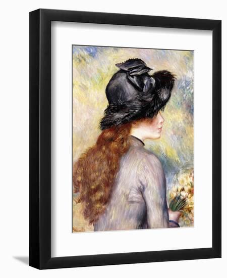 Young Girl Holding a Bouquet of Tulips, C.1878-Pierre-Auguste Renoir-Framed Giclee Print