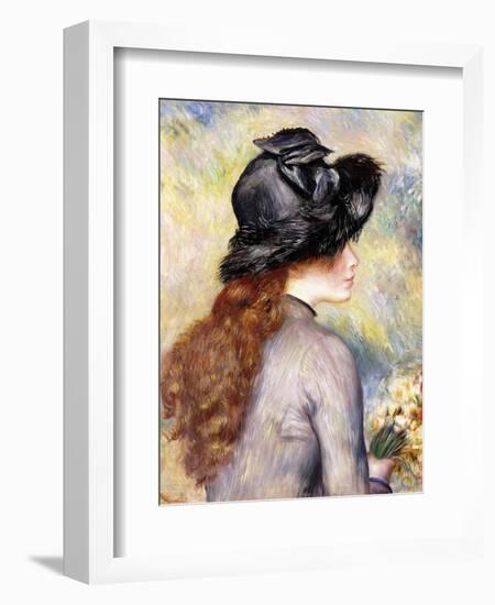 Young Girl Holding a Bouquet of Tulips, C.1878-Pierre-Auguste Renoir-Framed Giclee Print