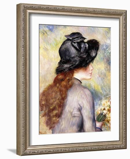 Young Girl Holding a Bouquet of Tulips (Jeune Fille Au Bouquet De Tulipes), Ca. 1878-Pierre-Auguste Renoir-Framed Giclee Print