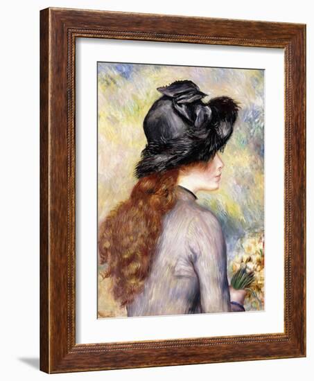 Young Girl Holding a Bouquet of Tulips (Jeune Fille Au Bouquet De Tulipes), Ca. 1878-Pierre-Auguste Renoir-Framed Giclee Print