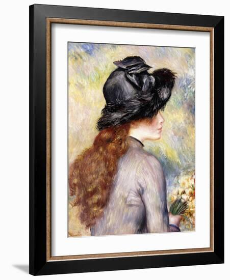 Young Girl Holding a Bouquet of Tulips (Jeune Fille Au Bouquet De Tulipes), Ca. 1878-Pierre-Auguste Renoir-Framed Giclee Print