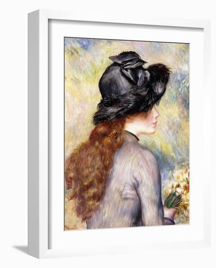 Young Girl Holding a Bouquet of Tulips (Jeune Fille Au Bouquet De Tulipes), Ca. 1878-Pierre-Auguste Renoir-Framed Giclee Print