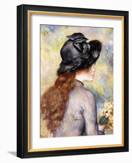 Young Girl Holding a Bouquet of Tulips (Jeune Fille Au Bouquet De Tulipes), Ca. 1878-Pierre-Auguste Renoir-Framed Giclee Print