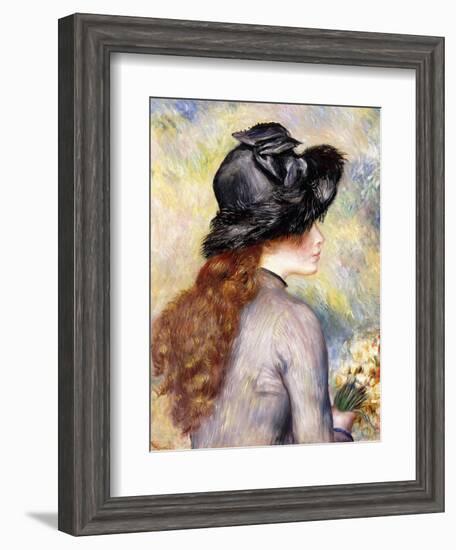 Young Girl Holding a Bouquet of Tulips (Jeune Fille Au Bouquet De Tulipes), Ca. 1878-Pierre-Auguste Renoir-Framed Giclee Print