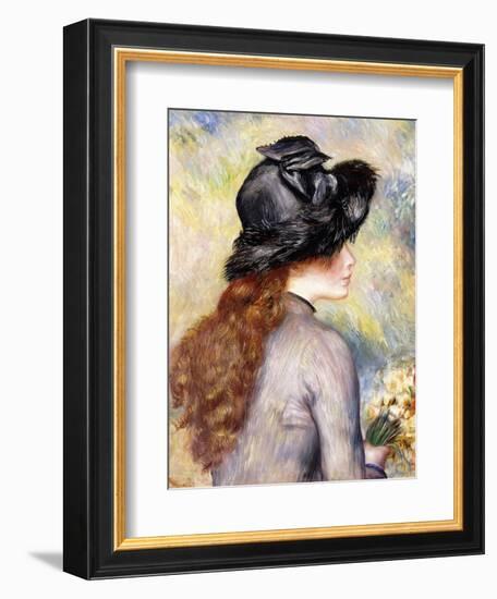 Young Girl Holding a Bouquet of Tulips (Jeune Fille Au Bouquet De Tulipes), Ca. 1878-Pierre-Auguste Renoir-Framed Giclee Print