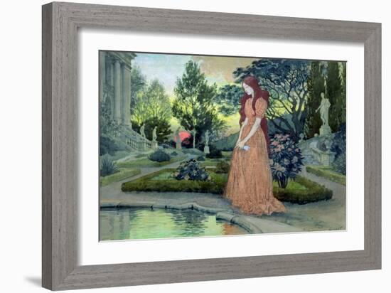 Young Girl in a Garden-Eugene Grasset-Framed Giclee Print