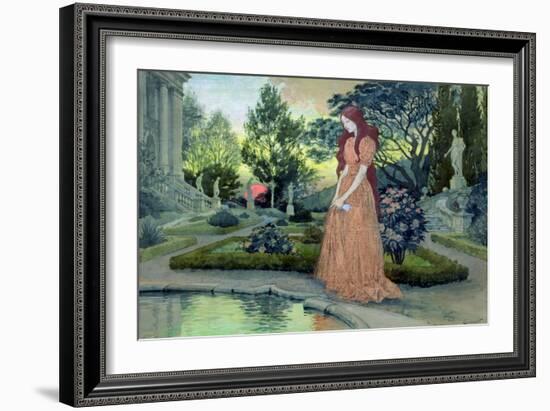 Young Girl in a Garden-Eugene Grasset-Framed Giclee Print