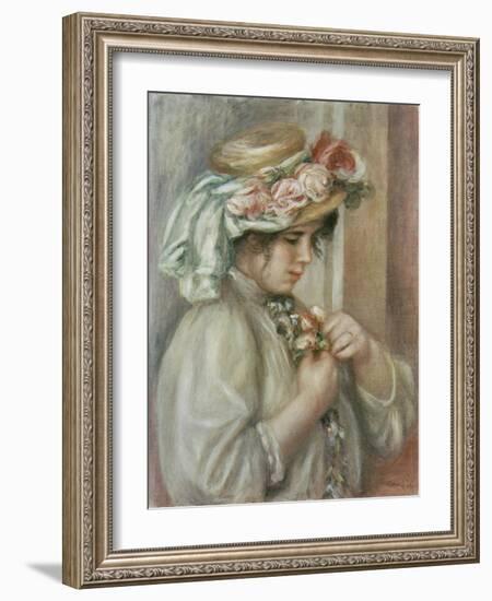 Young Girl in a Hat with Roses-Pierre-Auguste Renoir-Framed Giclee Print