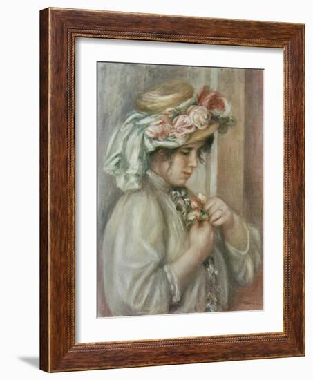 Young Girl in a Hat with Roses-Pierre-Auguste Renoir-Framed Giclee Print