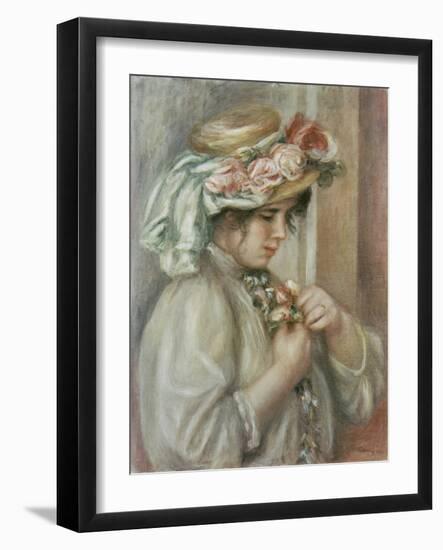 Young Girl in a Hat with Roses-Pierre-Auguste Renoir-Framed Giclee Print