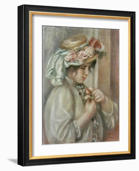 Young Girl in a Hat with Roses-Pierre-Auguste Renoir-Framed Giclee Print