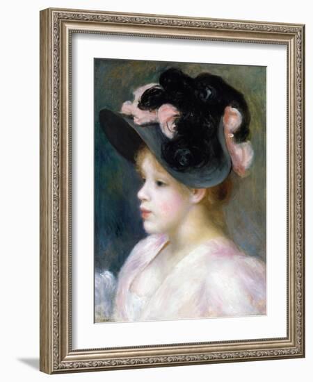 Young Girl in a Pink-And-Black Hat-Pierre-Auguste Renoir-Framed Giclee Print