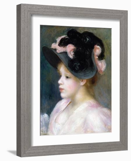 Young Girl in a Pink-And-Black Hat-Pierre-Auguste Renoir-Framed Giclee Print