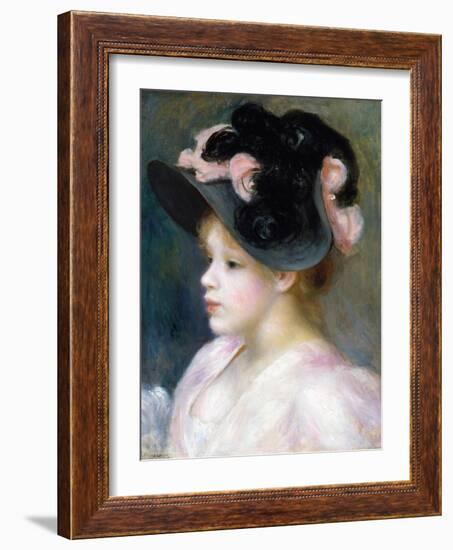 Young Girl in a Pink-And-Black Hat-Pierre-Auguste Renoir-Framed Giclee Print