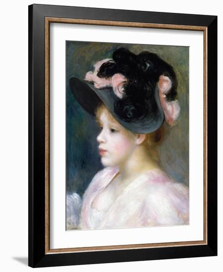 Young Girl in a Pink-And-Black Hat-Pierre-Auguste Renoir-Framed Giclee Print