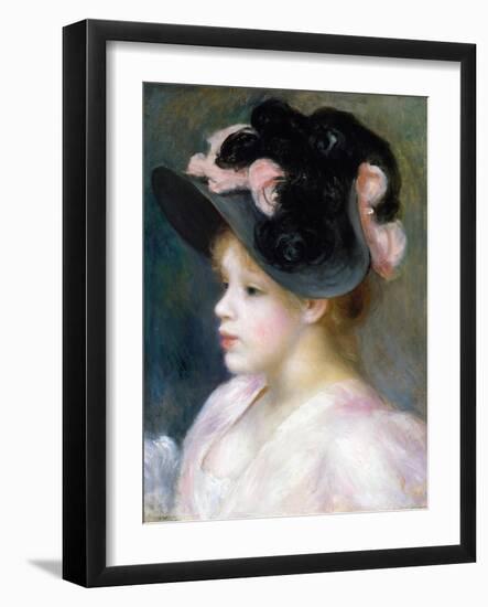 Young Girl in a Pink-And-Black Hat-Pierre-Auguste Renoir-Framed Giclee Print