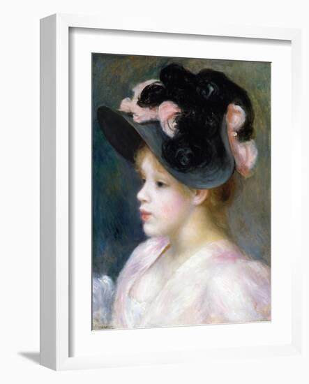 Young Girl in a Pink-And-Black Hat-Pierre-Auguste Renoir-Framed Giclee Print