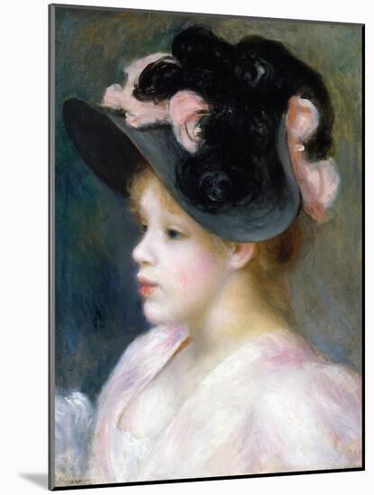 Young Girl in a Pink-And-Black Hat-Pierre-Auguste Renoir-Mounted Giclee Print