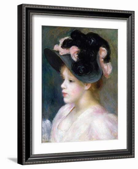 Young Girl in a Pink-And-Black Hat-Pierre-Auguste Renoir-Framed Giclee Print