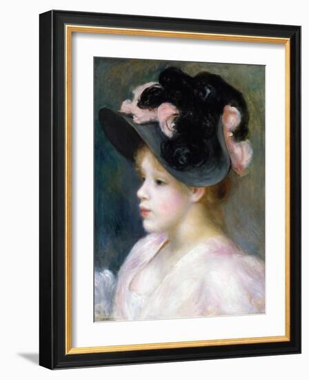 Young Girl in a Pink-And-Black Hat-Pierre-Auguste Renoir-Framed Giclee Print