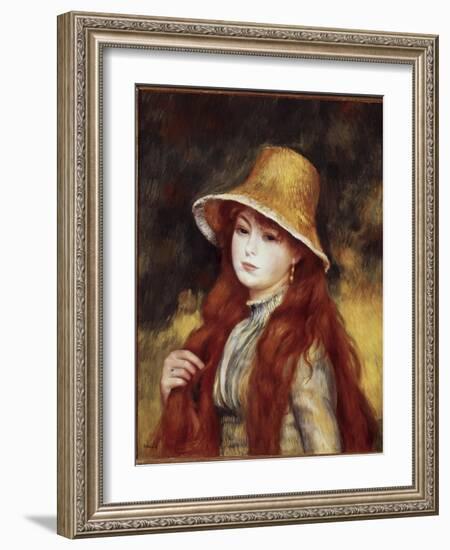 Young Girl in a Straw Hat-Pierre-Auguste Renoir-Framed Giclee Print