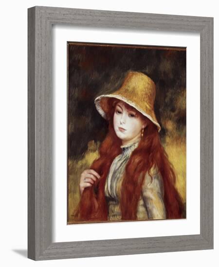 Young Girl in a Straw Hat-Pierre-Auguste Renoir-Framed Giclee Print