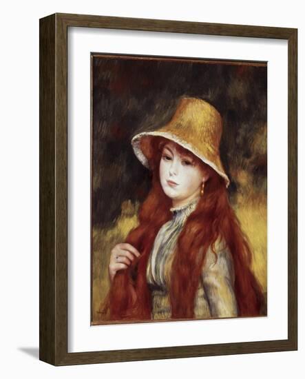 Young Girl in a Straw Hat-Pierre-Auguste Renoir-Framed Giclee Print