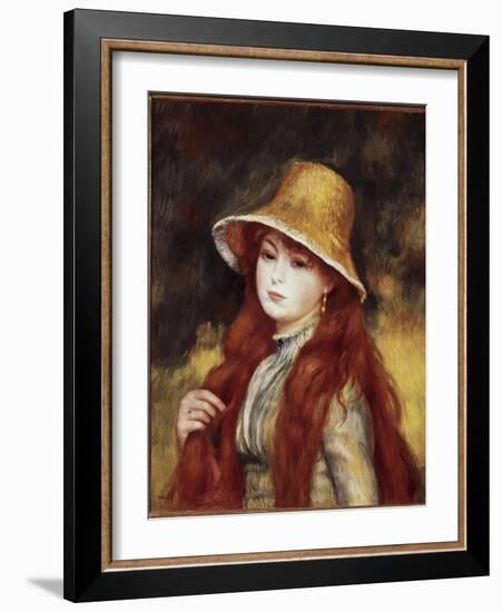 Young Girl in a Straw Hat-Pierre-Auguste Renoir-Framed Giclee Print