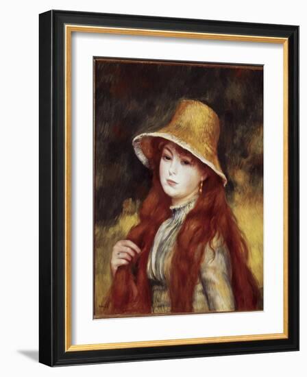 Young Girl in a Straw Hat-Pierre-Auguste Renoir-Framed Giclee Print