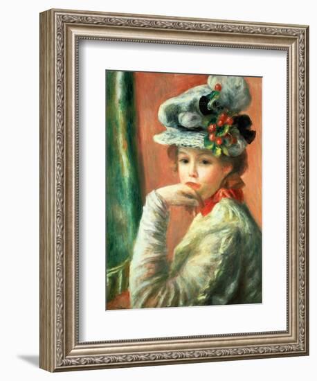 Young Girl in a White Hat-Pierre-Auguste Renoir-Framed Giclee Print