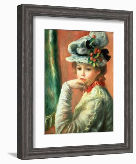 Young Girl in a White Hat-Pierre-Auguste Renoir-Framed Giclee Print