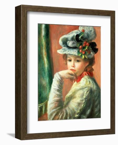 Young Girl in a White Hat-Pierre-Auguste Renoir-Framed Giclee Print