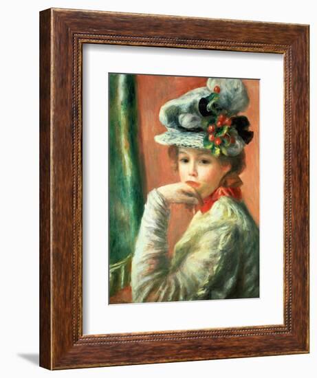 Young Girl in a White Hat-Pierre-Auguste Renoir-Framed Giclee Print