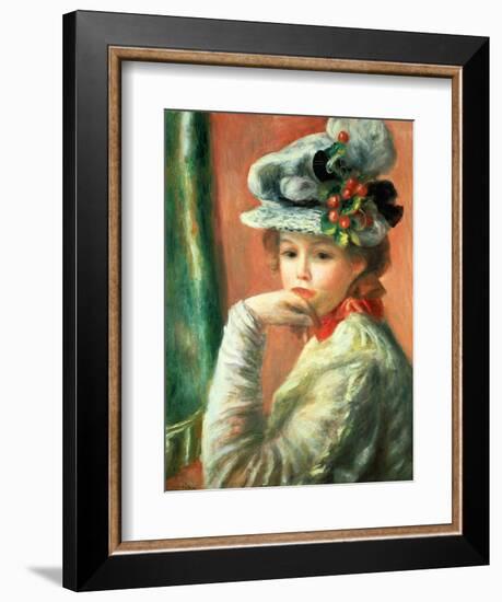 Young Girl in a White Hat-Pierre-Auguste Renoir-Framed Giclee Print