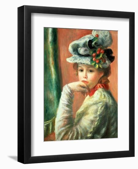 Young Girl in a White Hat-Pierre-Auguste Renoir-Framed Giclee Print